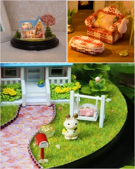 Lindo Sala de casa de Muñecas, Muebles de Caja 2021 BRICOLAJE de Casa de Muñecas de Juguete de Madera Miniatura Miniatura juguetes Luces LED Ensamble de BRICOLAJE de Casa de Muñecas