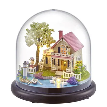 Lindo Sala de casa de Muñecas, Muebles de Caja 2021 BRICOLAJE de Casa de Muñecas de Juguete de Madera Miniatura Miniatura juguetes Luces LED Ensamble de BRICOLAJE de Casa de Muñecas