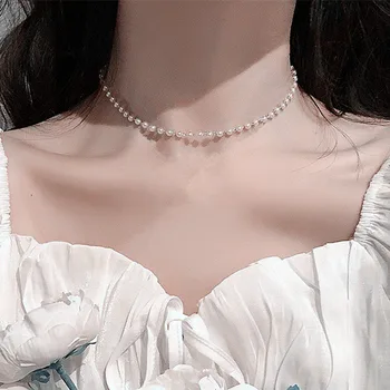 Perlas de nuevo las Mujeres de la Cadena en el Cuello Kpop Perla Gargantilla de Oro de Color Goth Chocker Joyas En El Cuello Colgante 2021 Collar De la Muchacha
