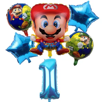 1 juego de Mario de dibujos animados Tema de Aluminio de Globos Para Fiesta de Cumpleaños Decoración de Creador de Juego de Globos de Aire Juguetes de Niños