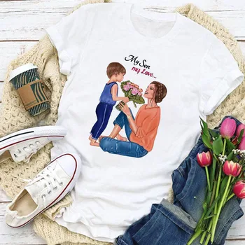 Mujeres camiseta de dibujos animados madre hija de Impresión Señora camisetas de manga Corta Tops Kawaii Gráfico Mujeres de la Camiseta de la Ropa el Día de la Madre Regalo