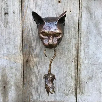 Caliente！El gato y el Ratón Aldaba de la Puerta de la Resina de la Decoración casera de la Pared que Cuelga de Figuritas Vintage Estatuas de los Animales Mejor la Decoración del Hogar
