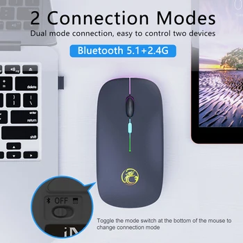 Ratón inalámbrico Bluetooth RGB Recargable Ratón Inalámbrico de Ordenador Silencioso Mause con Retroiluminación LED Ergonómico Ratón para Xiaomi PC Portátil