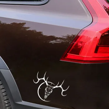 Etiqueta Engomada del coche de la Diversión Deer Hunter Cráneo Arma de PVC Impermeable protector Solar Calcomanía Negro Plata Deco 18.2*13.8 Cm