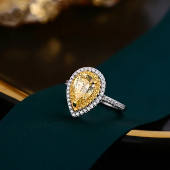 LESF de la Plata Esterlina 925 Anillo de Pera Cortada Muy Brillante Simulación Diamante Amarillo de la Boda de gama Alta Joyería