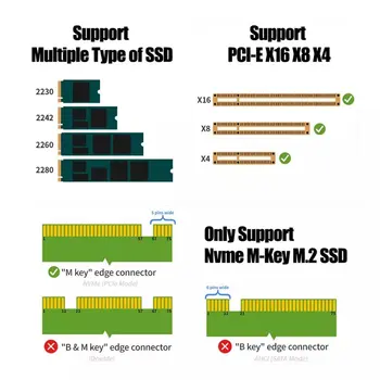 M. 2 NVME SSD Tarjeta Express Tecla M Para PCIE 3.0 X4 Adaptador Externo SSD Apoyo 230-2280 Tamaño M. 2 de Velocidad Completa