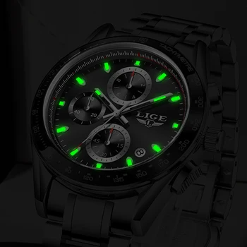 LIGE Hombres Relojes 2021 Marca de Lujo Impermeable Calendario Reloj de Buzo Movimiento de Cuarzo de Moda Multifunción Reloj de Pulsera Para la Réplica