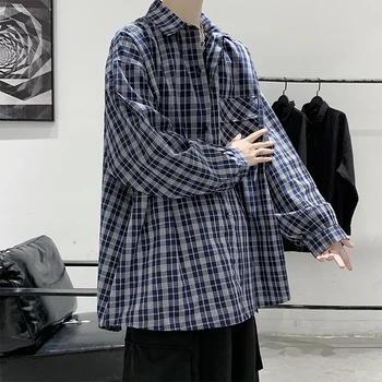 La primavera Y el Otoño de Camisa a Cuadros de los Hombres de la Moda Retro Camisa Casual Hombres Streetwear coreano Suelta de Manga Larga Camisas para Hombre M-2XL