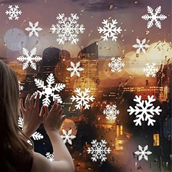 27pcs/lot Blanco Copo de nieve de Navidad Pegatinas de Pared de Vidrio de la Ventana de la etiqueta Engomada de la Decoración de Navidad para la Casa de Año Nuevo Regalo de Navidad