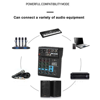 Portátil o Mezclador Profesional de 4 Canales Bluetooth Mezclador de DJ Console con Efecto de Reverberación para Karaoke USB Live Etapa de KTV