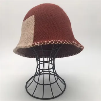 El diseñador de Harajuku Sombrero de Cubo para las Mujeres de Color Bloqueado Pesca Tapas de Corea de Fieltro de Lana de Embrague de la Tapa de Otoño Invierno Cálido Panamá Bob Sombreros