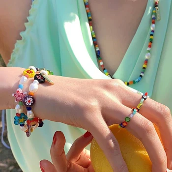 AENSOA Natural de Cristal Perlas Pulseras de Cristal de la Perla de la Moda con Encanto Colorido Corazón de Flores en la Cintura de la Joyería de las Pulseras para las Mujeres