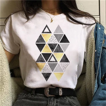 Hermosa geometría impreso camiseta camiseta Harajuku Tops Camiseta Lindo Manga Corta animales camiseta Mujer Camisetas de las Mujeres de los años 90