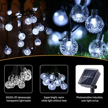 20/30/50 LED bola de Cristal Lámpara Solar LED Cadena de Luces de Hadas Solar Guirnaldas de Jardín, Decoración de Navidad de Césped al aire libre de la Iluminación