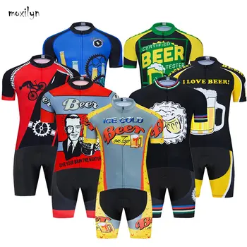 Moxilyn para Hombre Camisetas de Ciclismo Conjunto Skinsuit Ciclismo Ropa de Bicicleta de Montaña MTB Transpirable Sudar-absorbente de secado Rápido, me Encanta la Cerveza