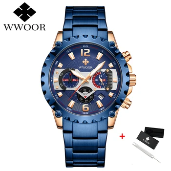 WWOOR Reloj de los Deportes de los Hombres de Lujo Superior Militar Relojes de Pulsera Cronógrafo Luminoso Reloj de Temperamento Azul para Hombre Reloj Reloj Hombre