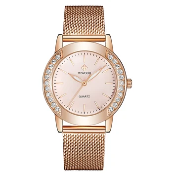 Nueva de Lujo de Oro Rosa Brazalete de Malla de 2021 Relojes Para las Mujeres WWOOR de la Marca del Diamante de las Señoras del Reloj de las Mujeres Vestido de Cuarzo reloj de Pulsera Relogio