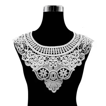 De lujo de Algodón Blanco 3D de la Tela de Encaje Collar adorno Bordado Floral Escote de Vestido de Apliques de Encaje DIY Manualidades de Costura Guipure Suministros