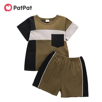 PatPat 2021 Nuevo Verano de 2 piezas Bebé / Niño pequeño Muchacho de Empalme Camiseta y pantalones Cortos