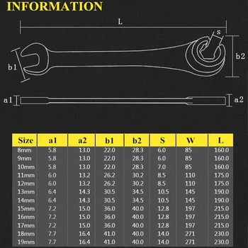 Tubo de la Llave de Trinquete Llave combinada de Carraca Flex-cabeza Métrica de Aceite Flexible y Abierto de la Final Llaves de Herramientas de 8 mm-19 mm de Herramientas de Reparación