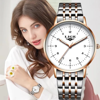2021 LIGE Moda Reloj de las Mujeres de las Señoras de la Marca Creadora de Acero de las Mujeres Relojes de Pulsera Mujer Reloj Impermeable Hora Relogio Feminino