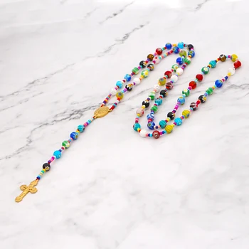 GO2BOHO Boho de la Joyería Colgante de Collares Para las Mujeres arco iris Macrame Collar de Cruz Cristiana, Palomitas de maíz Perlas 2020 de la Moda Bohemia