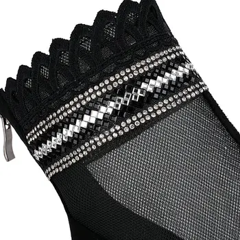 2021 Rebaño Negro de Cuero de las Mujeres de Tobillo Botas de Tacones Altos Zapatos de Punk de la Plataforma de los Talones Sexy Espalda cierre de Cremallera Primavera Verano de Malla de 15 cm