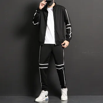 Hombres ropa Deportiva Set De 2021 Hip Hop Chándal de Mens Fitness Ropa de Dos Piezas de Manga Larga Chaqueta + Pantalones Ocasionales de los Hombres de Traje de Pista