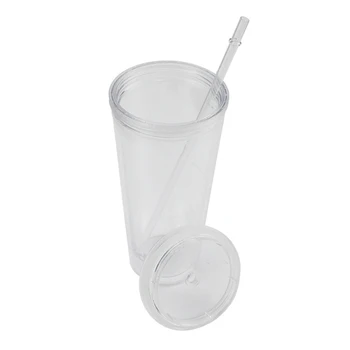 Paja Taza Con Tapa De La Taza De Café Vasos Reutilizables Transparente De Doble Capa De Grado De Alimentos Pajita De Plástico De La Botella Portátil Al Aire Libre En Verano
