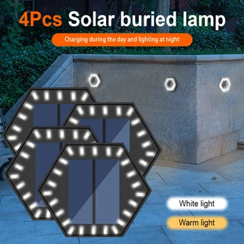 4Pack Luces Solares del Jardín de Actualización Enterrado Luces de la prenda Impermeable de la Luz de Metro de Detección de Luces del Paisaje para el Césped de la Vía de la Cubierta