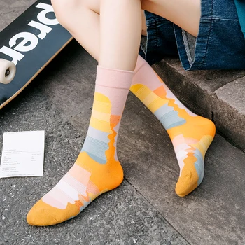 Calcetines De Mujer Divertida Personalizada Estilo De La Pintura De Girasol A Cuadros De Color Personalizado Patineta Hip Hop Novedad De Happy Socks
