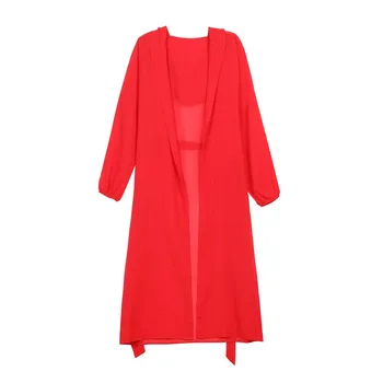 Lusumily Vintage Kimono Larga Chaqueta De Las Mujeres De Moda De Verano Rojo Ropa De Playa Sudadera Con Capucha De Más El Tamaño De La Gasa De La Blusa Camisa De Mujer Tops