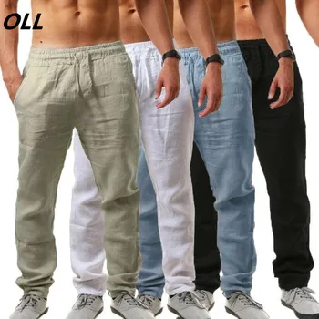 2020 Hombres Ropa de cama de Algodón Pantalones Masculinos de Verano Transpirable de Color Sólido Pantalones de Lino de Fitness Streetwear M-3XL