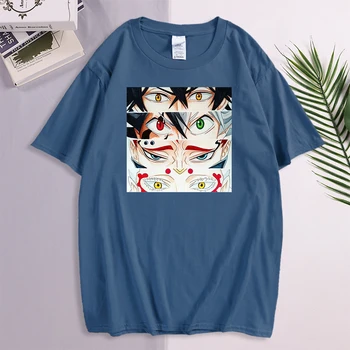 Negro Trébol De Anime Impresión Mans Camisetas Estilo Casual Ropa Vintage Con Cuello Redondo Camisetas De La Estética De Gran Tamaño Hombre T-Shirt